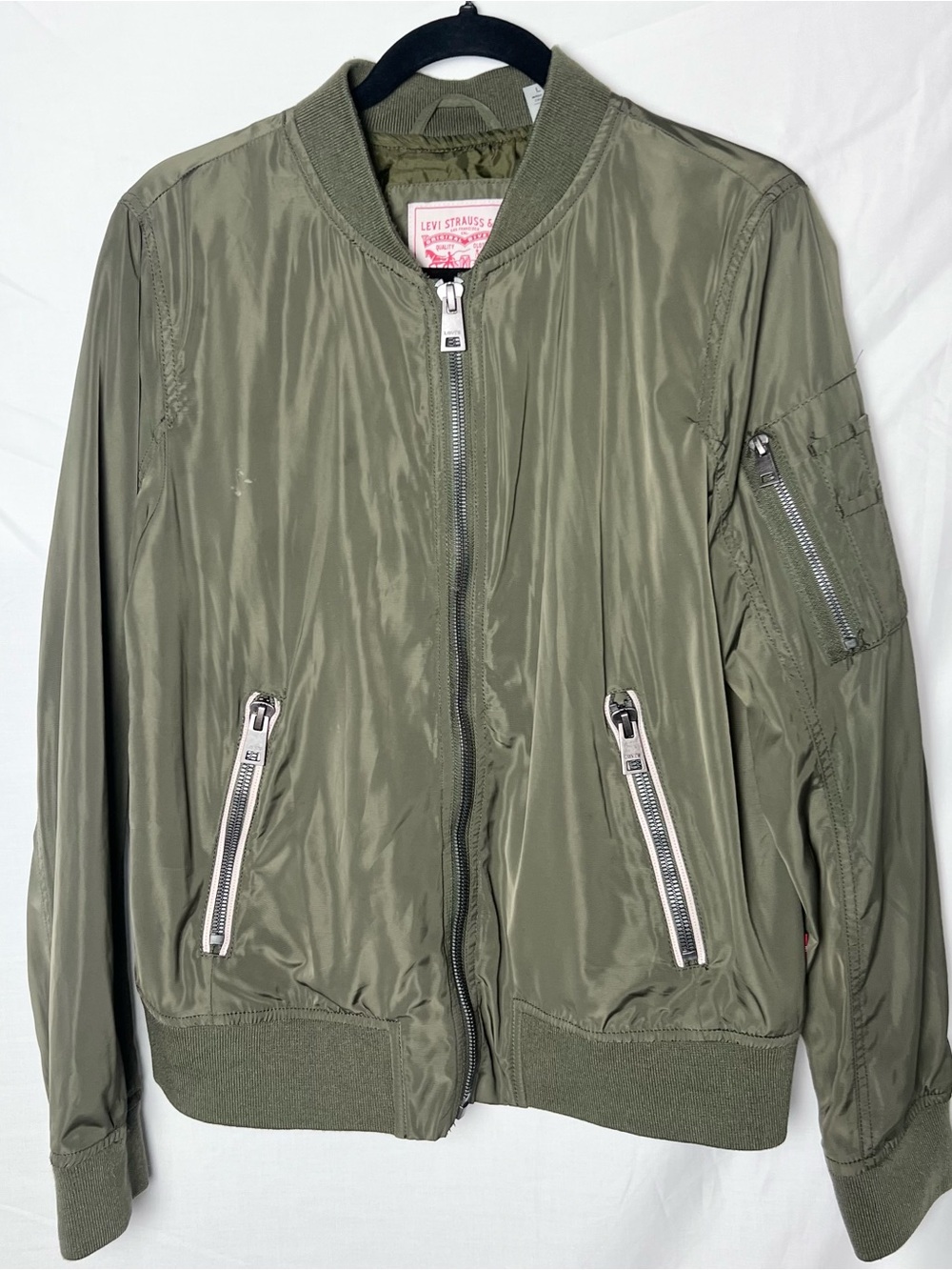 Levi's Olive Bomber Jacket with Silver Zippers